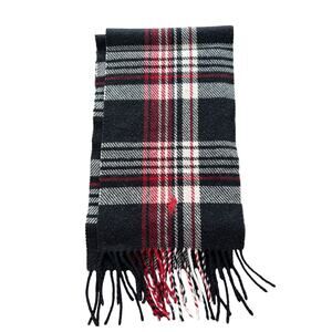 Vintage Ralph Lauren Red & Black Plaid Lambswool Fringed Scarf
